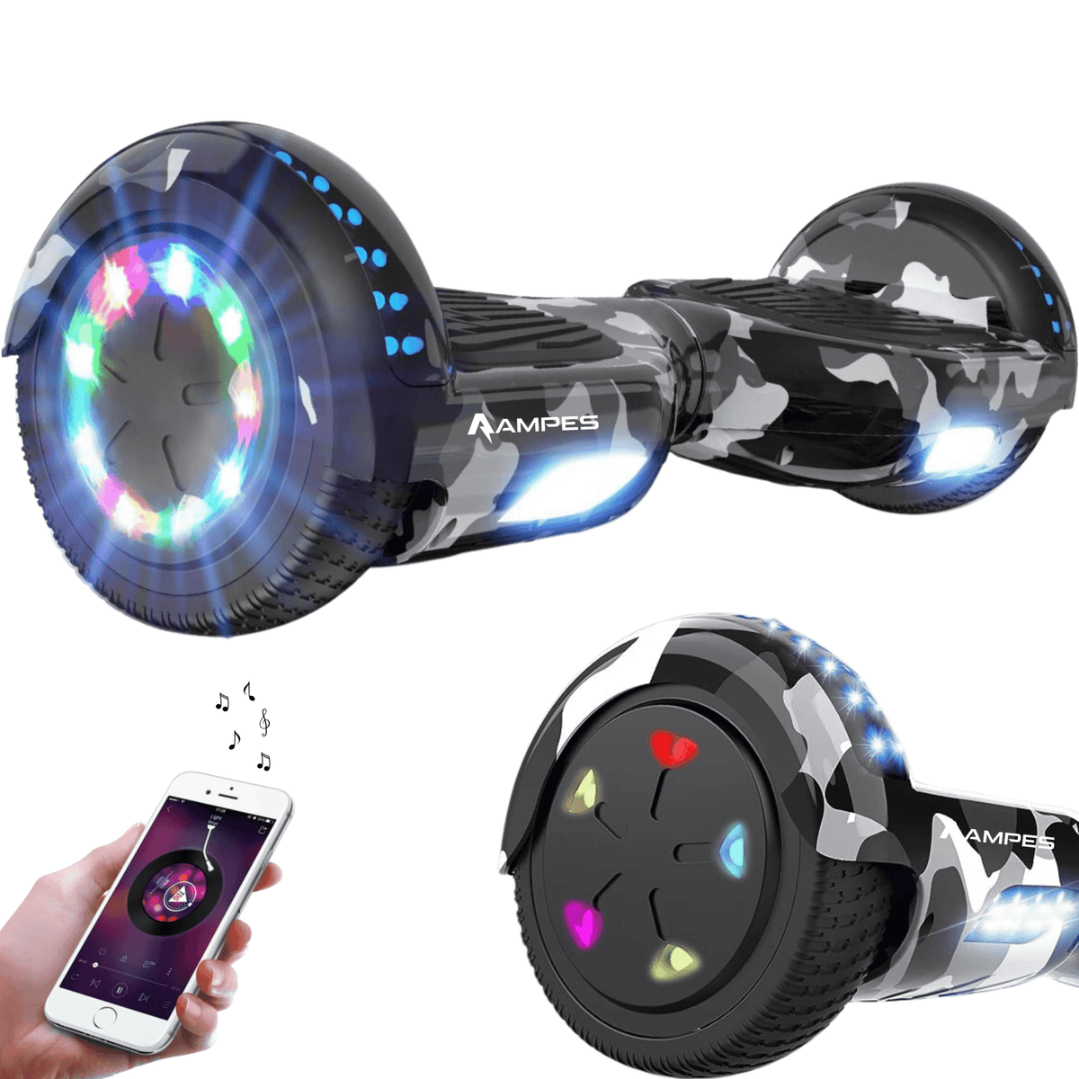 Ampes Hoverboard 6,5 Zoll Camouflage – LED-Räder und Smartphone mit Bluetooth-Verbindung