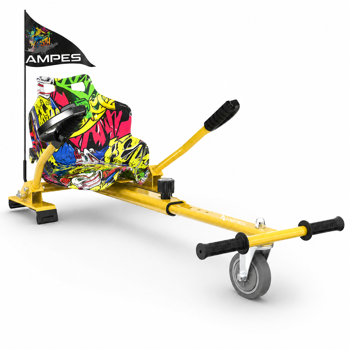 Hoverkart Hiphop – Gesamtansicht schräg von vorne mit Sitz und Lenkhebeln