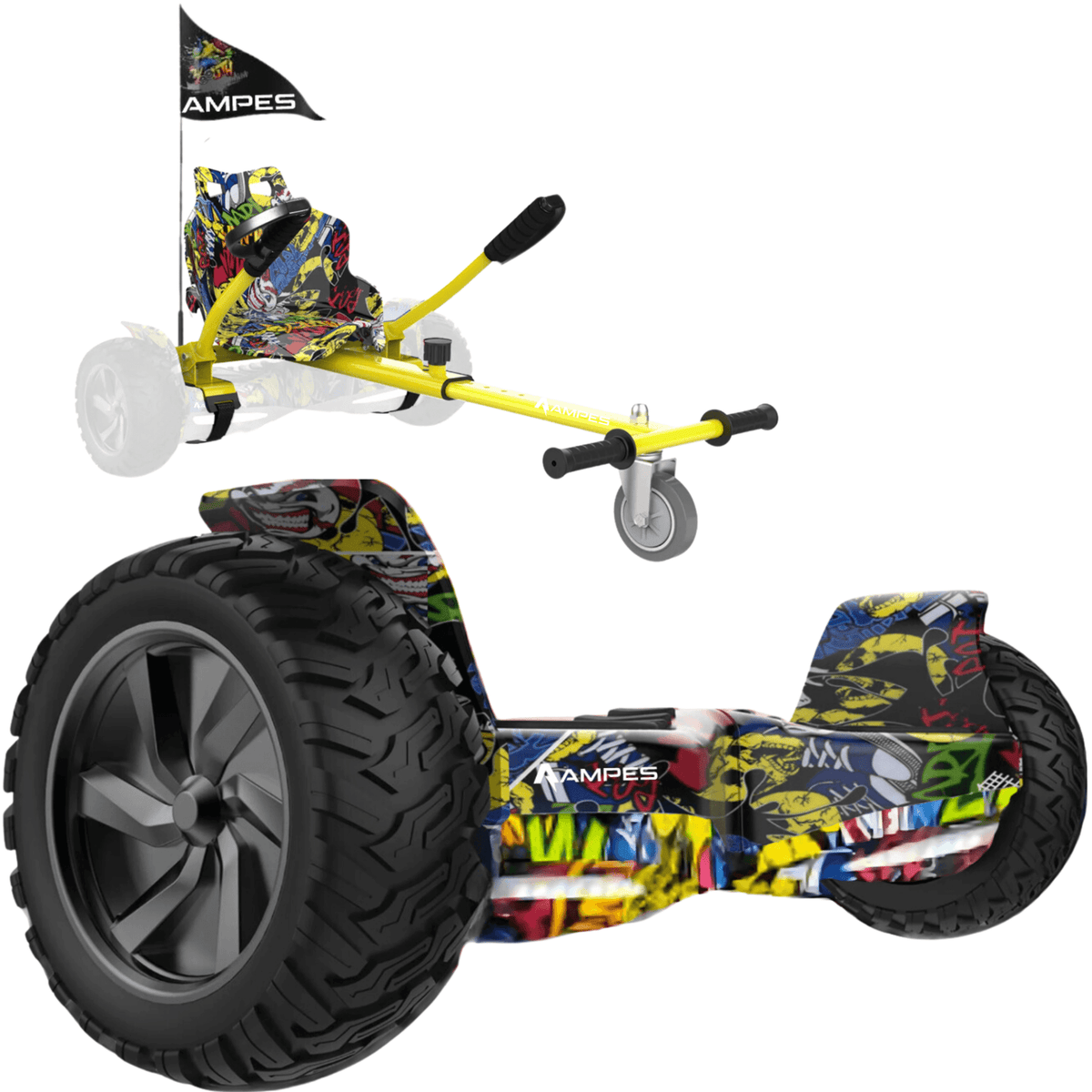 Ampes Offroad-Hoverboard mit Sitz – Hiphop + Hoverkart Hiphop – Gesamtansicht Set mit Hoverkart Hiphop