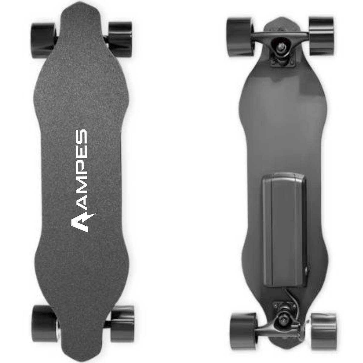 Elektro-Skateboard – Ansicht von Deckoberseite und Unterseite