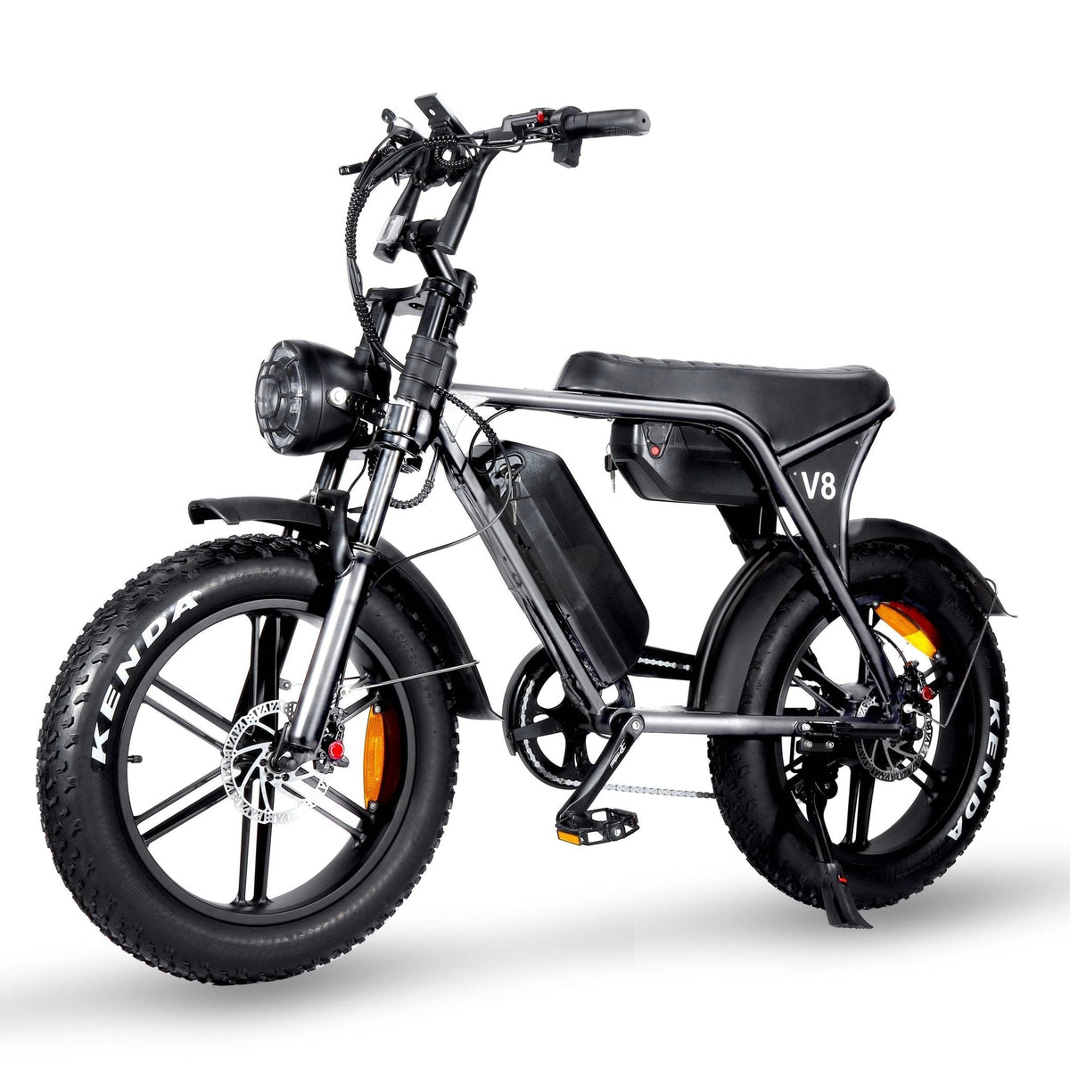OUXI V8 E-Fatbike – Grau – Dreiviertelansicht von vorne links (zweite Aufnahme)