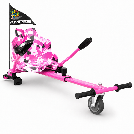 Hoverkart Rosa – Gesamtansicht schräg von vorne mit Sitz und Lenkhebeln