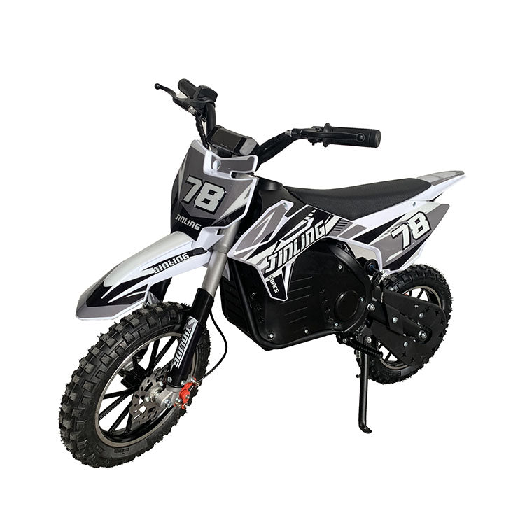 Elektro-Kindermotorrad – Weiß – Ansicht schräg von vorne
