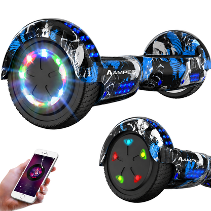 Ampes Hoverboard 6,5 Zoll Graffiti Blau – Hauptansicht mit LED-Beleuchtung