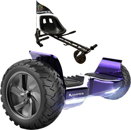 Ampes Offroad-Hoverboard mit Sitz – Chrom Rosa + Hoverkart mit Federung – Variante Lila