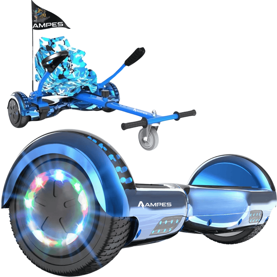 Ampes Hoverboard mit Sitz – Chrom Blau + Hoverkart Blau