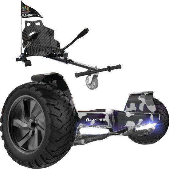Ampes Offroad-Hoverboard mit Sitz – Chrom Rosa + Hoverkart – Variante Camouflage