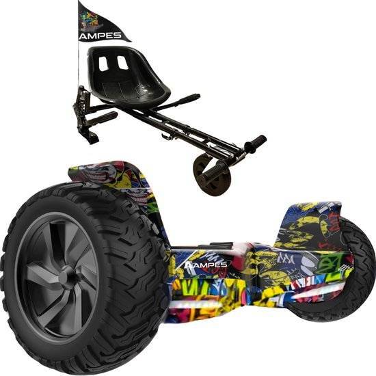 Ampes Offroad-Hoverboard mit Sitz – Chrom Blau + Hoverkart mit Federung – Variante Hiphop