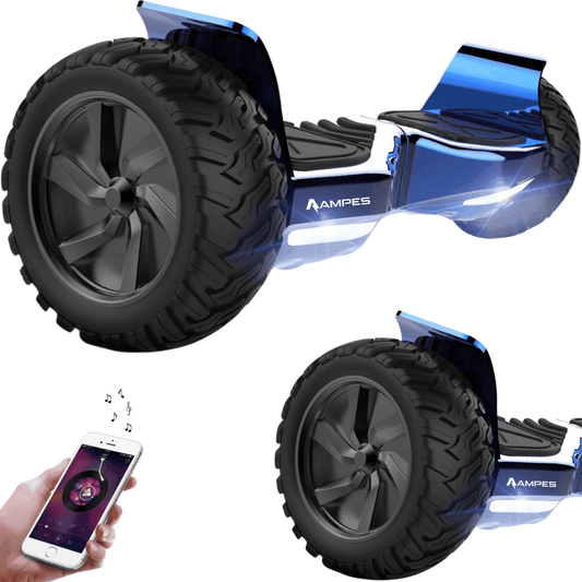 Ampes Offroad-Hoverboard 8,5 Zoll Chrom Blau – Hauptansicht mit Offroad-Luftreifen