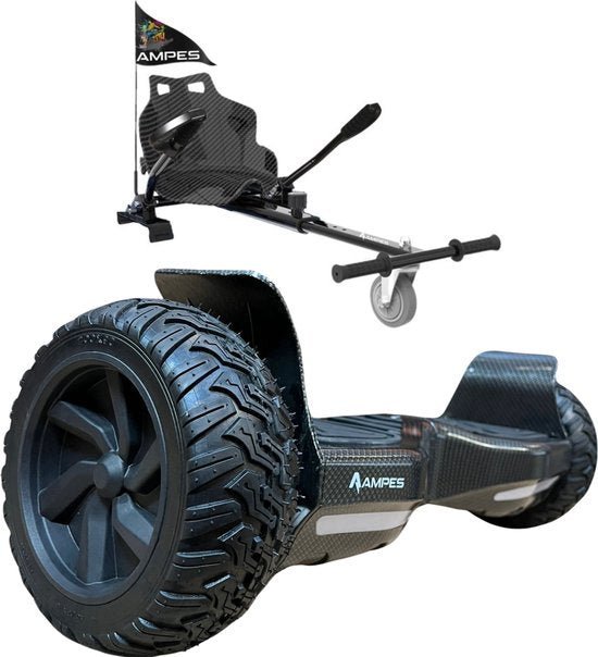 Ampes Offroad-Hoverboard mit Sitz – Chrom Rosa + Hoverkart – Variante Carbon