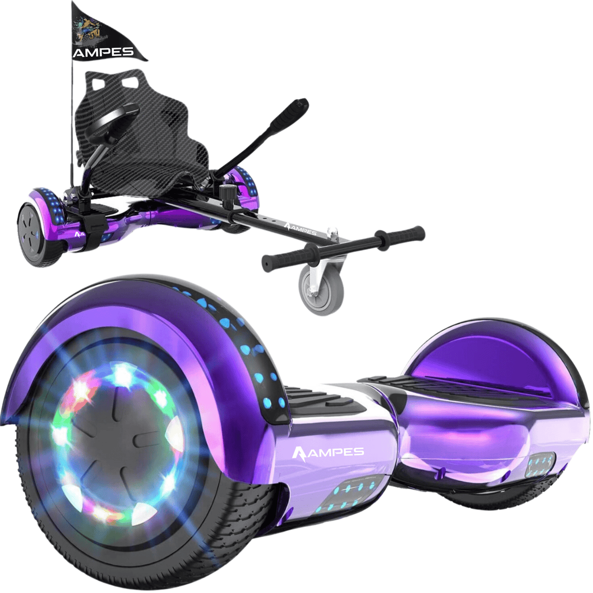 Ampes Hoverboard mit Sitz (Set mit Hoverkart) – Farbvariante Lila