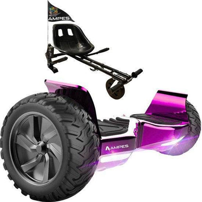 Ampes Offroad-Hoverboard mit Sitz – Chrom Blau + Hoverkart mit Federung – Variante Rosa