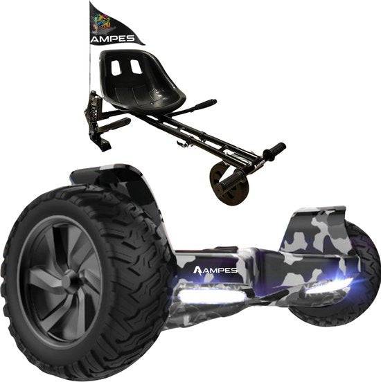 Ampes Offroad-Hoverboard mit Sitz – Camouflage + Hoverkart mit Federung – Gesamtansicht Set mit Hoverkart mit Federung